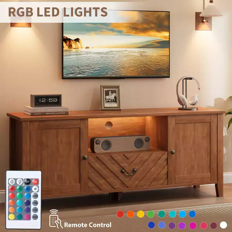 Mobile TV con Luci a LED, 2 Armadietti e 1 Cassetto, Adatto per TV fino a 65 Pollici