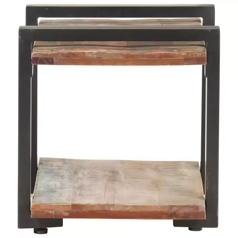 Comodino Legno Naturale con Dettagli in Ferro