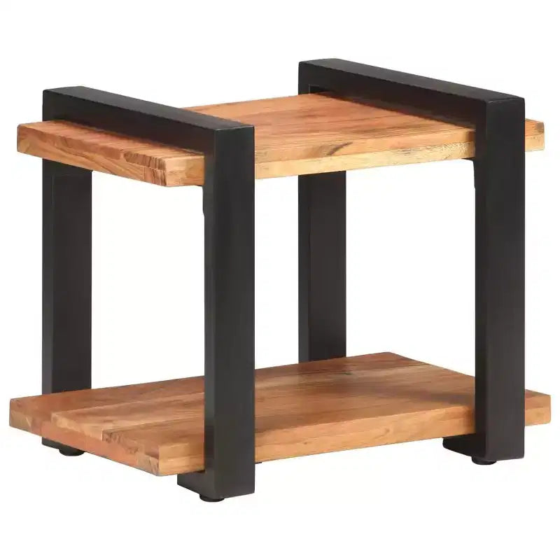 Comodino Legno Naturale con Dettagli in Ferro