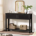 Tavolino Consolle Scanalato con 2 Cassetti e Ripiano Contenitore