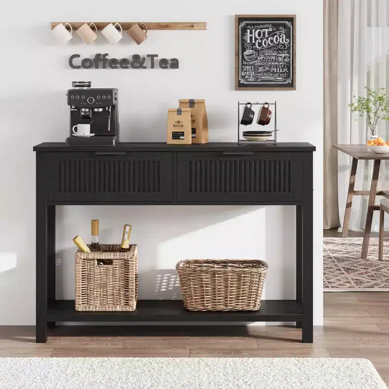 Tavolino Consolle Scanalato con 2 Cassetti e Ripiano Contenitore