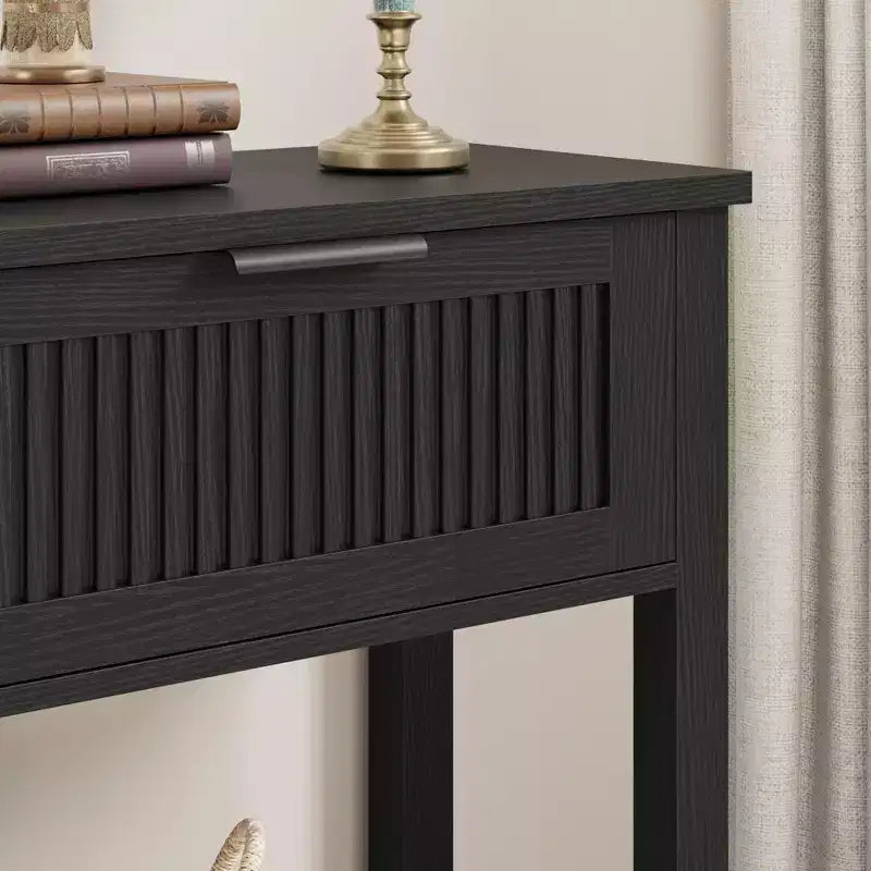 Tavolino Consolle Scanalato con 2 Cassetti e Ripiano Contenitore