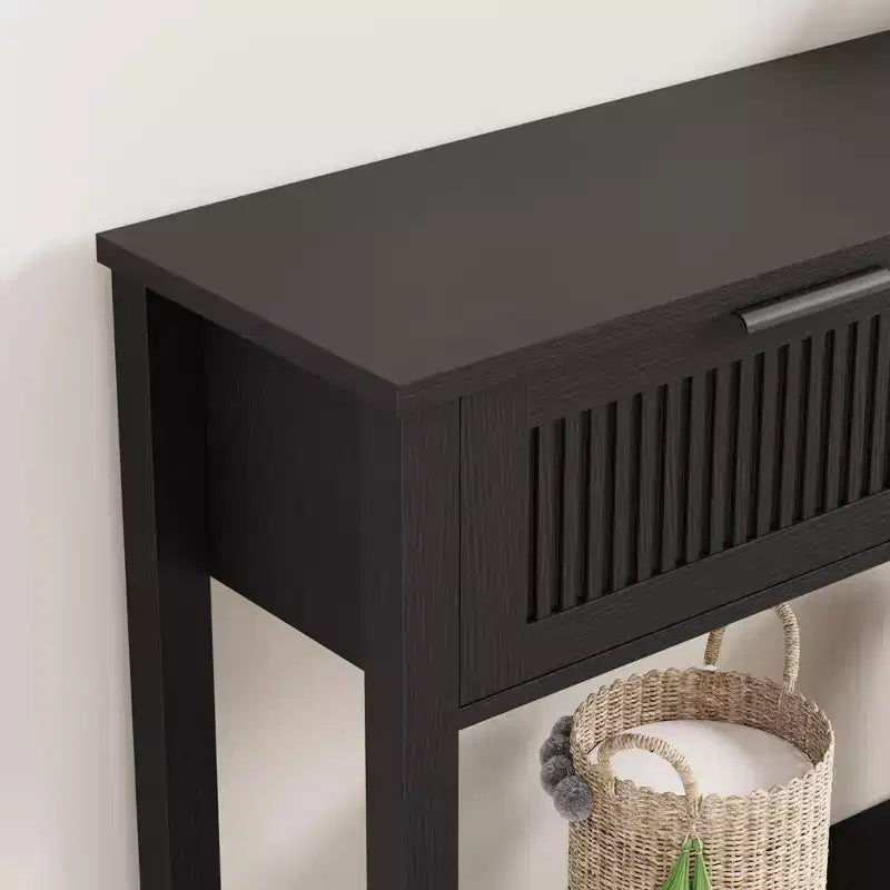 Tavolino Consolle Scanalato con 2 Cassetti e Ripiano Contenitore