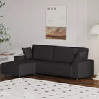 Divano sezionale a L in velluto a coste con pouf mobile