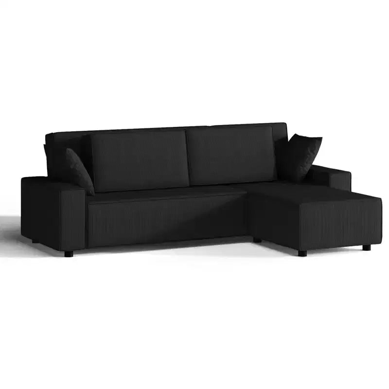 Divano sezionale a L in velluto a coste con pouf mobile