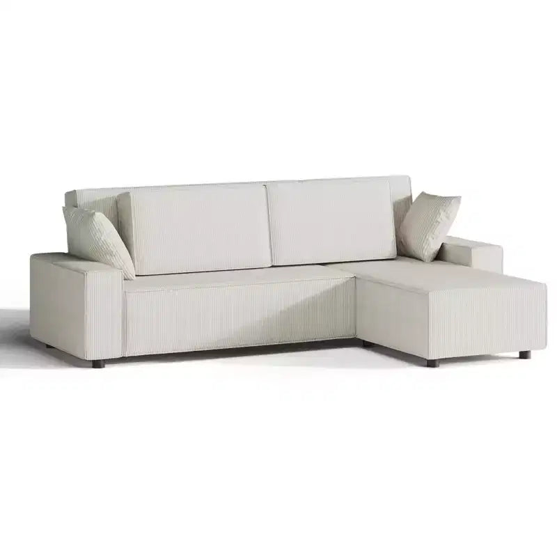 Divano sezionale a L in velluto a coste con pouf mobile