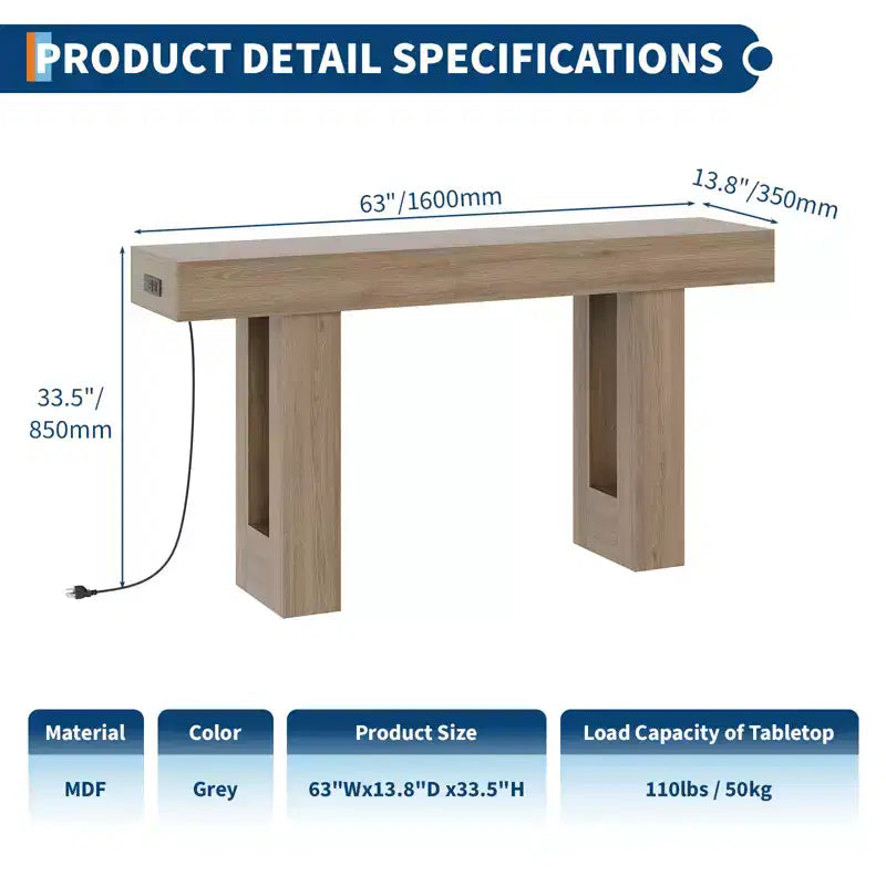 Consolle da 63 pollici con presa di corrente e porte USB