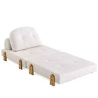 Divano Letto Pieghevole Convertibile in Tessuto Teddy, Poltrona Pouf da Terra Trapuntata con Cuscino e Gambe in Legno Massello, Beige
