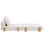 Divano Letto Pieghevole Convertibile in Tessuto Teddy, Poltrona Pouf da Terra Trapuntata con Cuscino e Gambe in Legno Massello, Beige