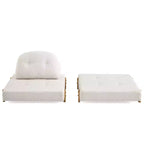 Divano Letto Pieghevole Convertibile in Tessuto Teddy, Poltrona Pouf da Terra Trapuntata con Cuscino e Gambe in Legno Massello, Beige
