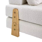 Divano Letto Pieghevole Convertibile in Tessuto Teddy, Poltrona Pouf da Terra Trapuntata con Cuscino e Gambe in Legno Massello, Beige