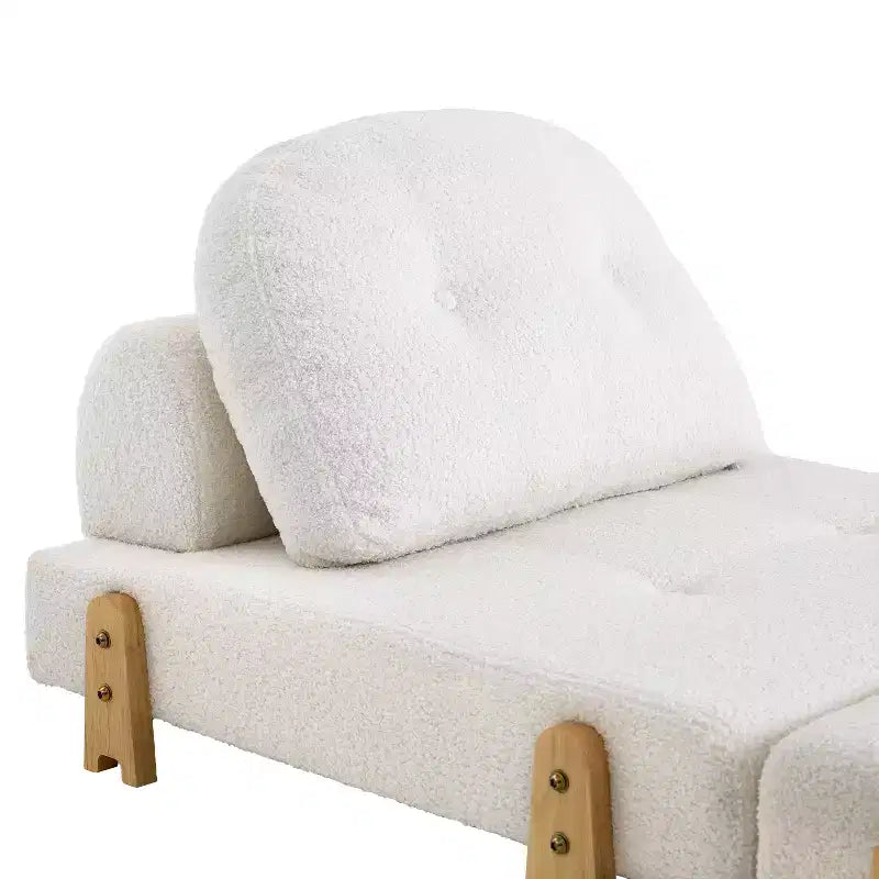 Divano Letto Pieghevole Convertibile in Tessuto Teddy, Poltrona Pouf da Terra Trapuntata con Cuscino e Gambe in Legno Massello, Beige
