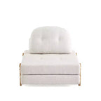 Divano Letto Pieghevole Convertibile in Tessuto Teddy, Poltrona Pouf da Terra Trapuntata con Cuscino e Gambe in Legno Massello, Beige