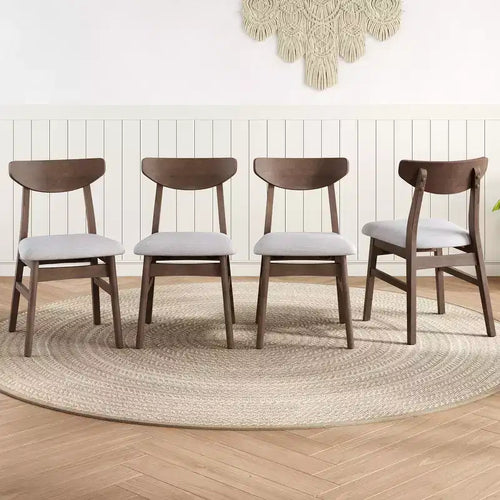 GDFStudio Maddox 4 Piece Modern Chairs with Curved Wood Backrest & Gray Fabric Seat