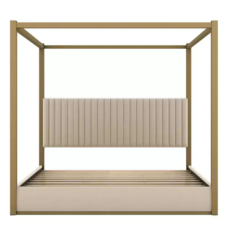 Letto a baldacchino King Size con testiera imbottita e struttura in metallo