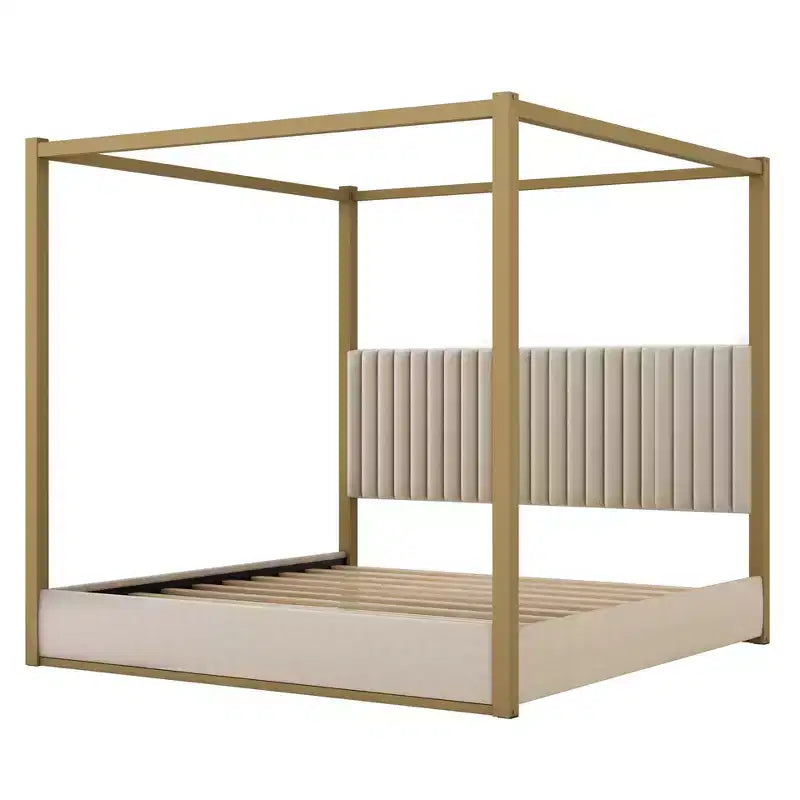 Letto a baldacchino King Size con testiera imbottita e struttura in metallo