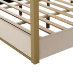 Letto a baldacchino King Size con testiera imbottita e struttura in metallo