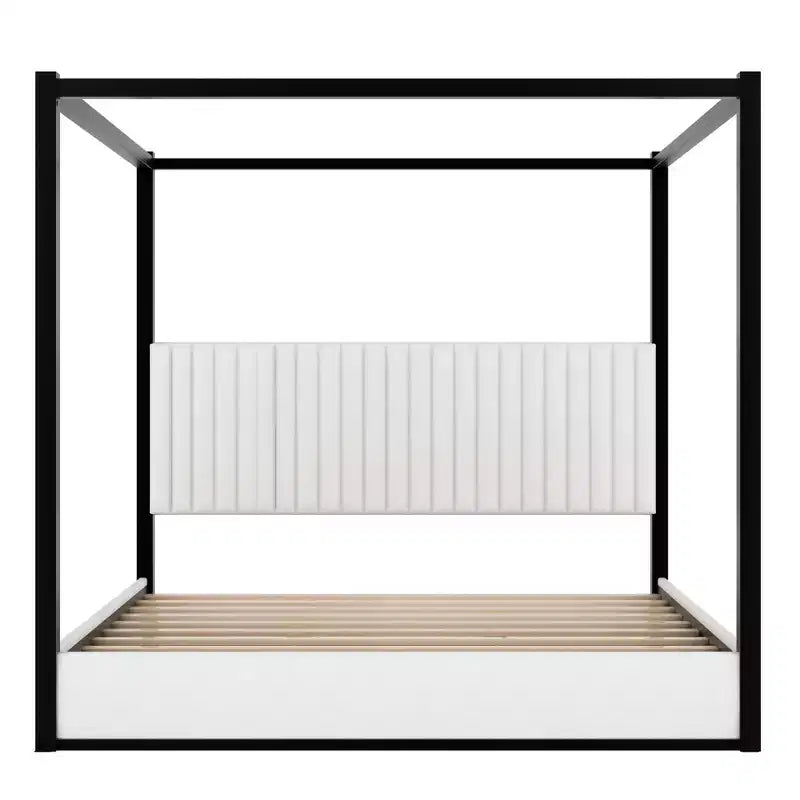 Letto a baldacchino King Size con testiera imbottita e struttura in metallo