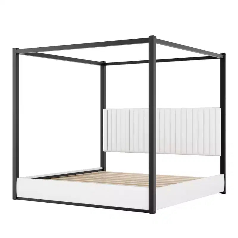Letto a baldacchino King Size con testiera imbottita e struttura in metallo