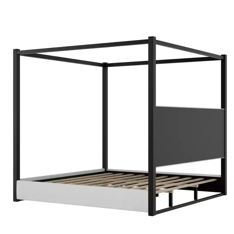 Letto a baldacchino King Size con testiera imbottita e struttura in metallo