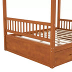 Letto a baldacchino rustico in legno con cassetti contenitore