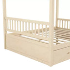 Letto a baldacchino rustico in legno con cassetti contenitore