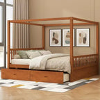 Letto a baldacchino rustico in legno con cassetti contenitore
