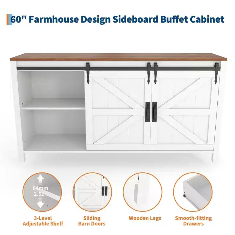 Credenza da 60 pollici con ante scorrevoli e 4 cassetti