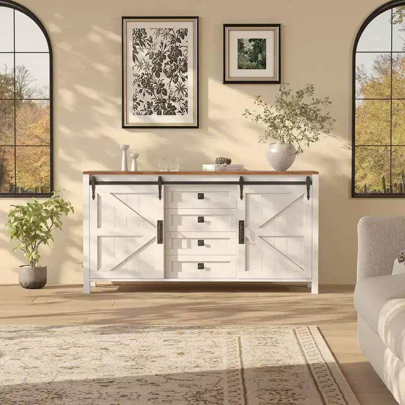 Credenza da 60 pollici con ante scorrevoli e 4 cassetti