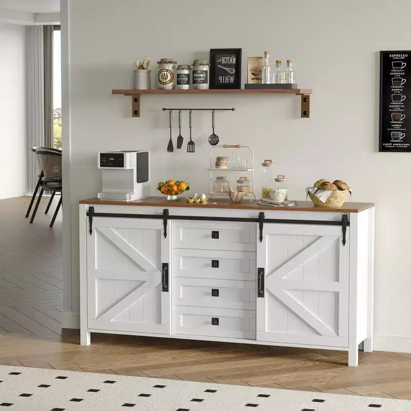 Credenza da 60 pollici con ante scorrevoli e 4 cassetti