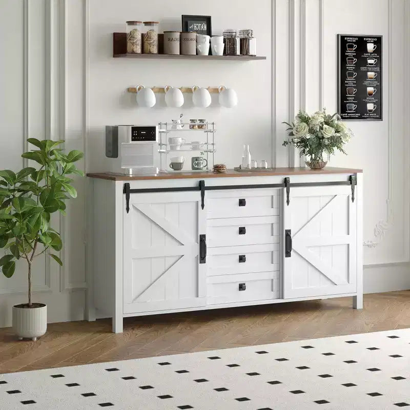 Credenza da 60 pollici con ante scorrevoli e 4 cassetti
