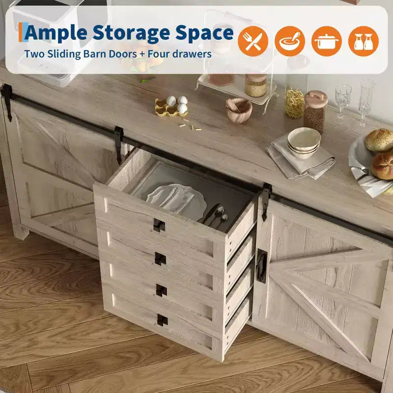 Credenza da 60 pollici con ante scorrevoli e 4 cassetti