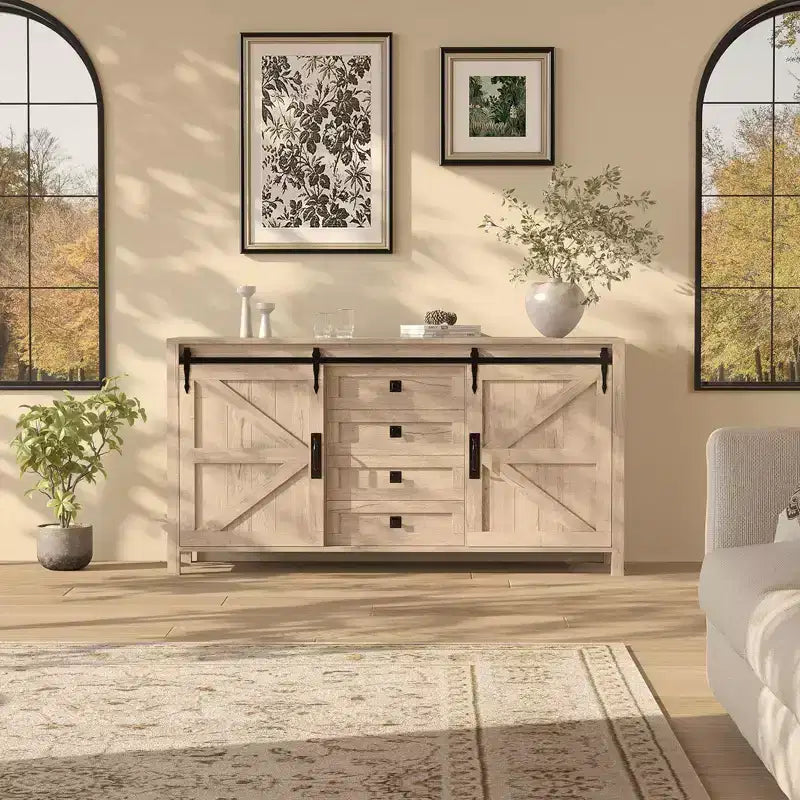 Credenza da 60 pollici con ante scorrevoli e 4 cassetti