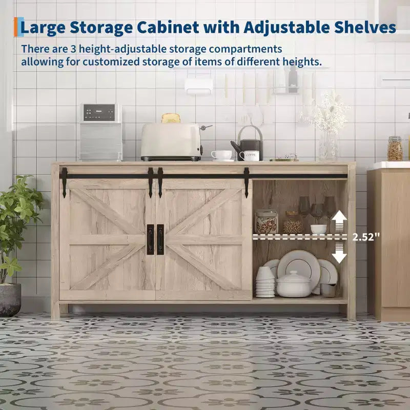 Credenza da 60 pollici con ante scorrevoli e 4 cassetti