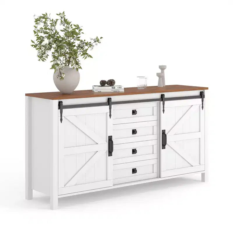 Credenza da 60 pollici con ante scorrevoli e 4 cassetti