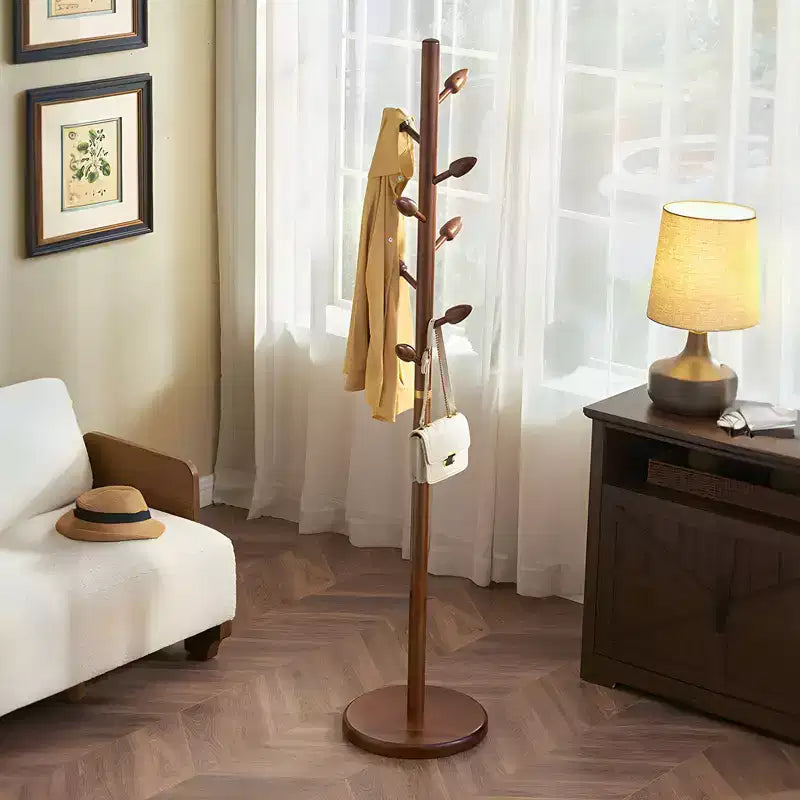 Appendiabiti autoportante in legno con 8 ganci, altezza regolabile, base rotonda, per corridoio e ingresso, marrone