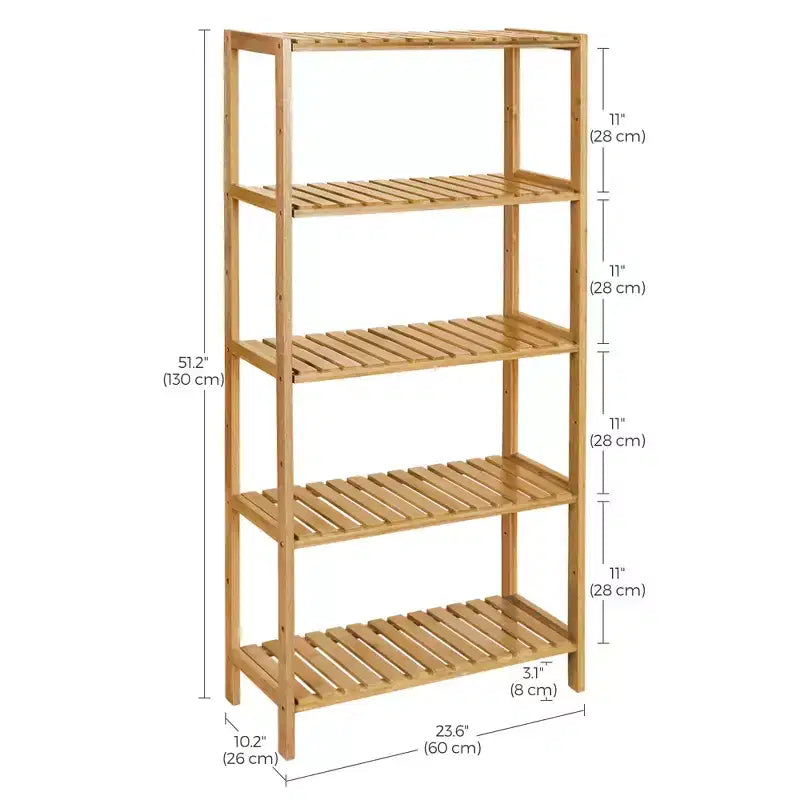 Scaffale a 5 ripiani in bambù, 26 x 60 x 130 cm