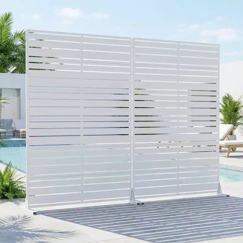 Divisorio a 6 pannelli a lamelle, in acciaio galvanizzato bianco, fronte/retro, 183x120x40 cm