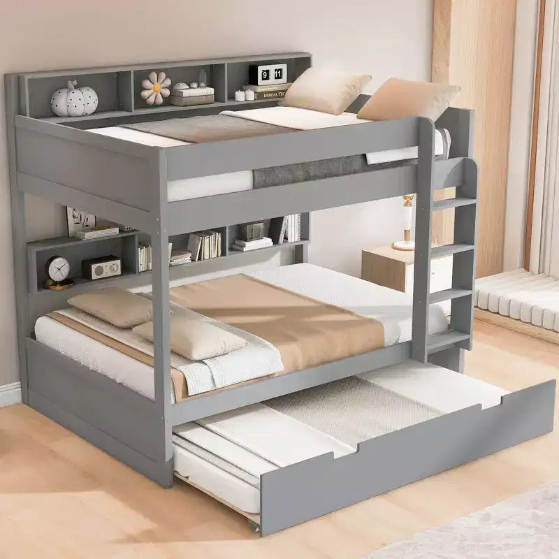 Letto a castello matrimoniale con letto estraibile e vani contenitori integrati