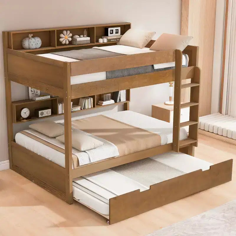 Letto a castello matrimoniale con letto estraibile e vani contenitori integrati
