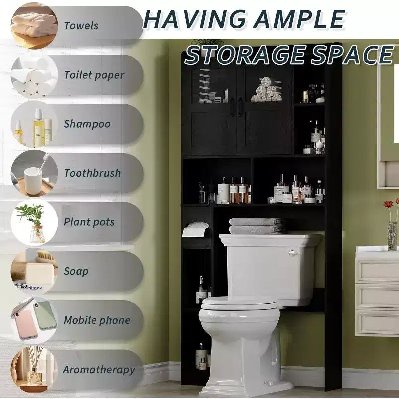 Mobiletto bagno salvaspazio sopra WC con ripiani regolabili e kit anti-ribaltamento