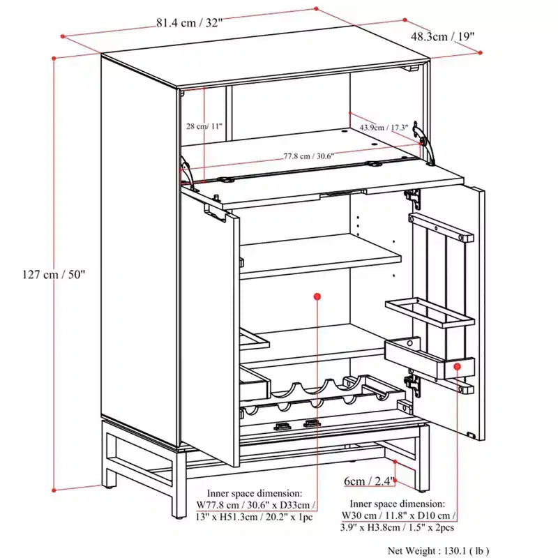 Mobile bar da 81 cm in legno massello, marrone noce