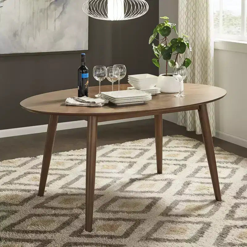 Tavolo da pranzo ovale, stile Mid-Century, 160 cm, finitura noce
