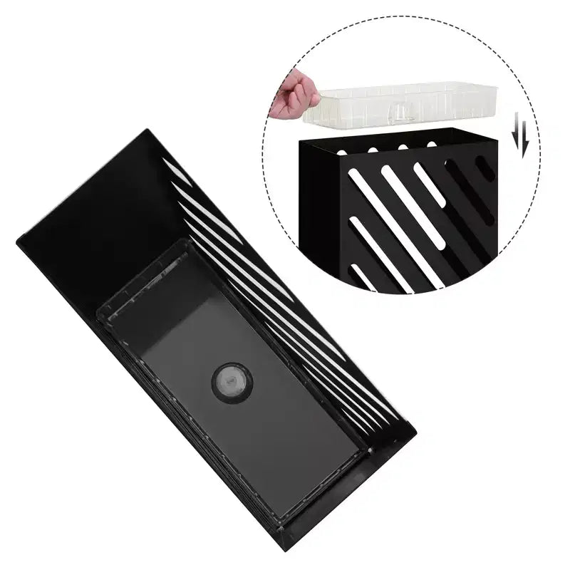 Portaombrelli in metallo con vaschetta raccogligocce rimovibile, 4 ganci, design a fori, per ingresso e ufficio, nero