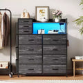 Tall 11-Drawer Fabric Dresser with Wooden Top & 4 Side Pockets  Multiple Colors & Patterns (Tiger Stripe. hard Gray) for Bedroom Storage