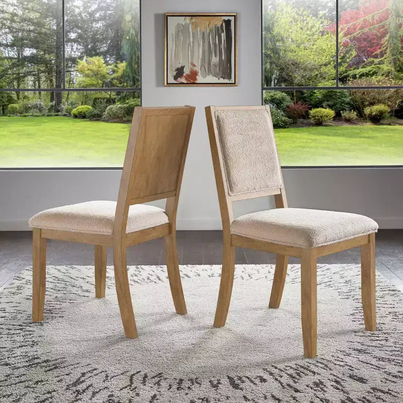 Sedia da pranzo in tessuto crema con finitura legno (set da 2)