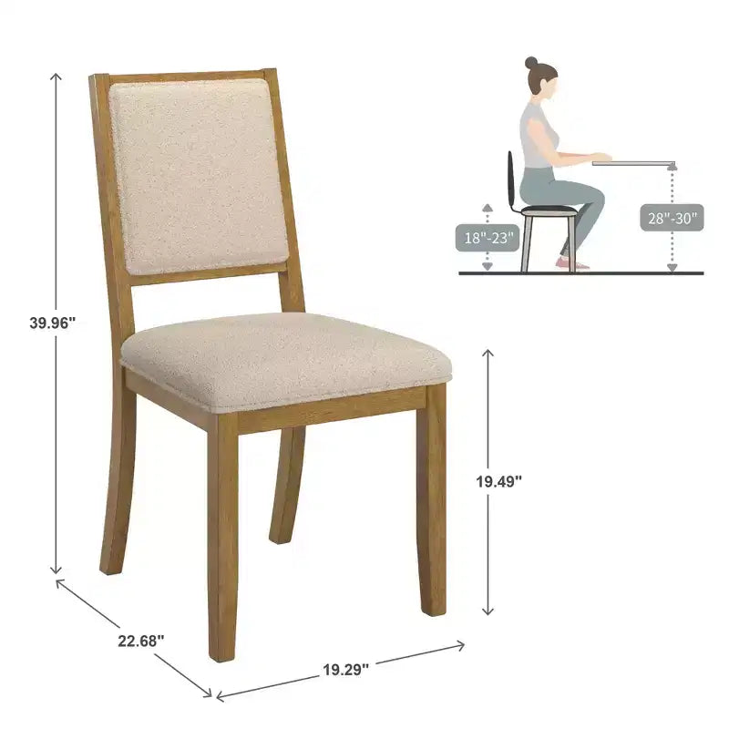 Sedia da pranzo in tessuto crema con finitura legno (set da 2)