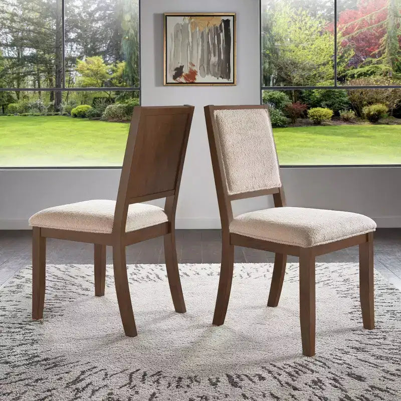 Sedia da pranzo in tessuto crema con finitura legno (set da 2)