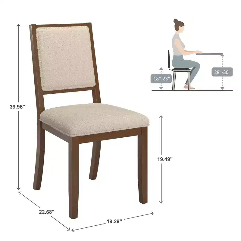 Sedia da pranzo in tessuto crema con finitura legno (set da 2)