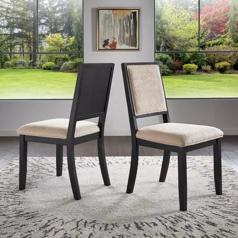 Sedia da pranzo in tessuto crema con finitura legno (set da 2)